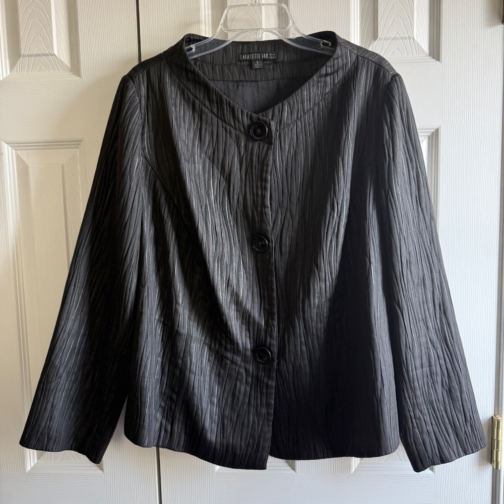 Lafayette 148 New York Black Textured Button Front Jacket Size 16